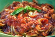 Campanelle Pasta with Squid, Tomatoes, and Capers